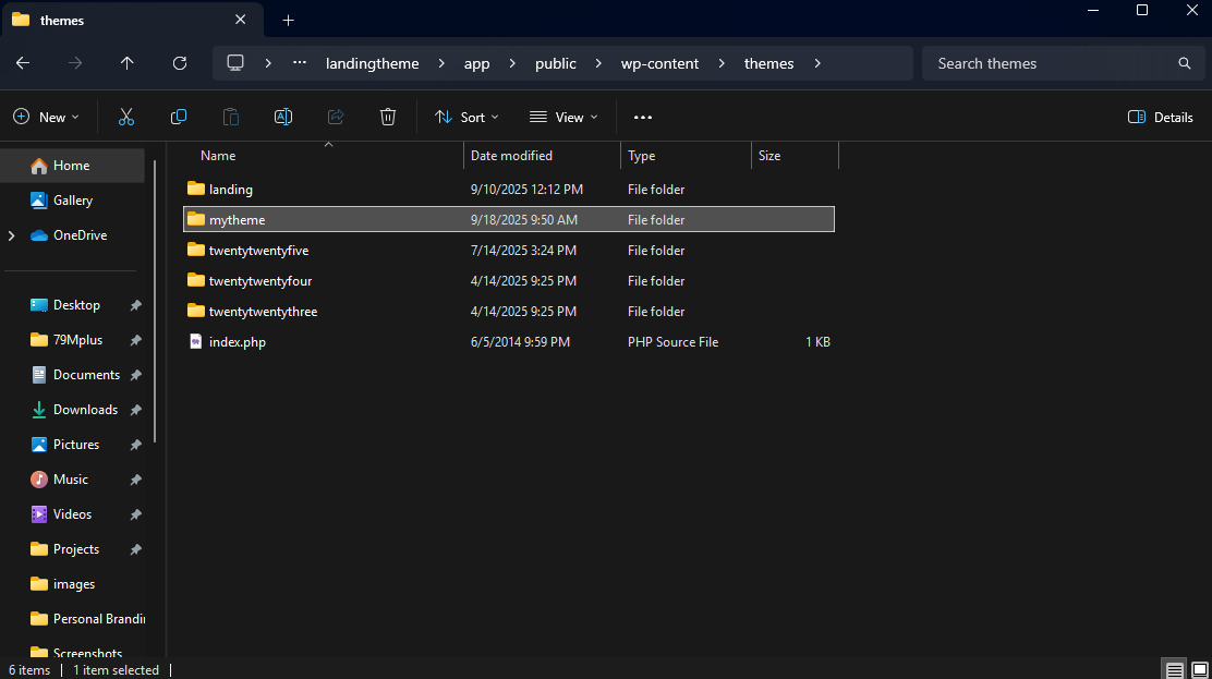 wordpress theme development folder create