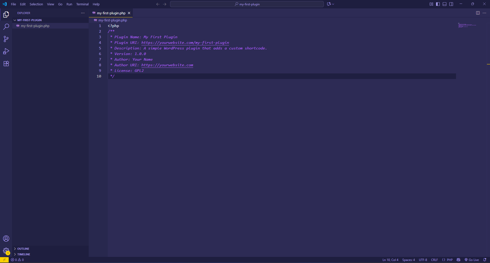 Image showing the plugin folder structure in a file explorer, with the main PHP file open displaying the header comment