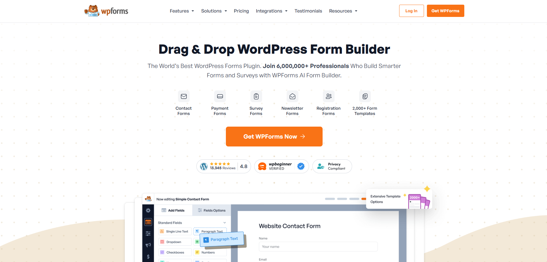 a picture of wp form website