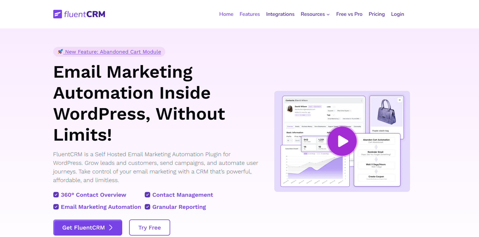 FluentCRM email sequences in WordPress dashboard