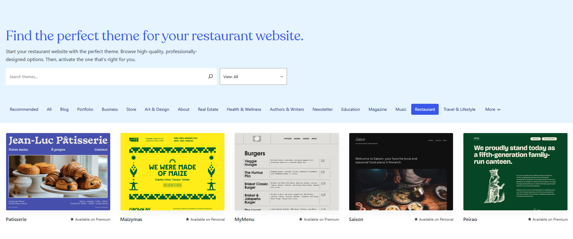 image of selecting a WordPress theme for business website design.