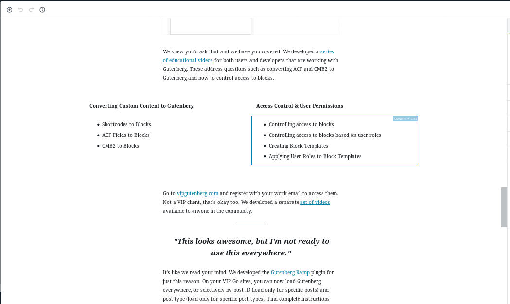 Gutenberg with different types of blocks